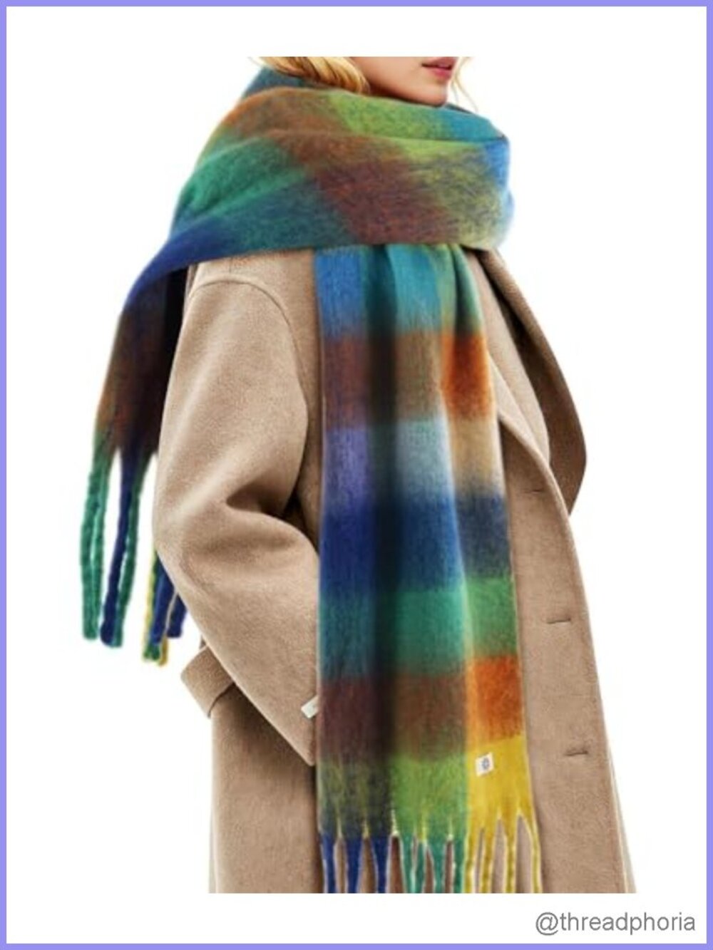 Womens Winter Scarf Cashmere Feel Tassel Plaid Long Shawl Large Scarves